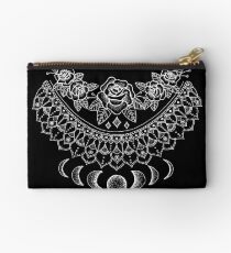 Lunar Floral Mandala - White Print Zipper Pouch