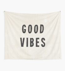 Grungy Distressed Ink Good Vibes | Black on Off-White Wall Tapestry