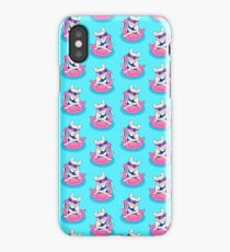 Frenchie enjoys Summer on Flamingo Pool Float in swimming pool iPhone Case
