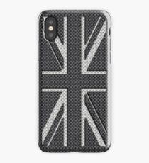 UK Flag Union Jack in Carbon Fiber White on Black iPhone Case