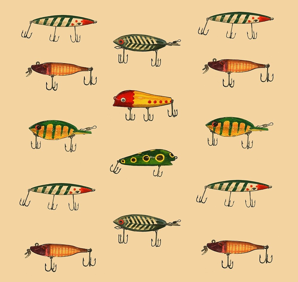 "Vintage Fishing Lures Pattern" by tupa Redbubble