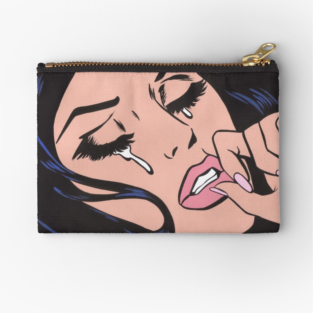 Black Hair Crying Comic Girl Zipper Pouch