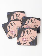 Black Hair Crying Comic Girl Coasters