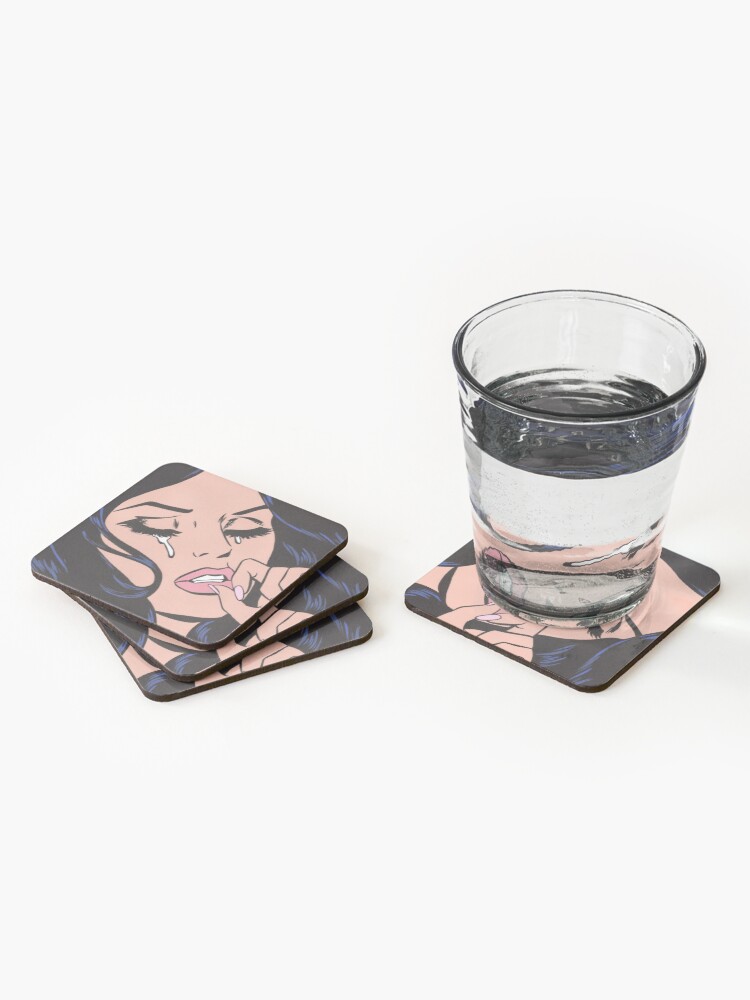Alternate view of Black Hair Crying Comic Girl Coasters (Set of 4)