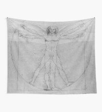Leonardo da Vinci Vitruvian Man Pen on Paper with Angel Wings Wall Tapestry