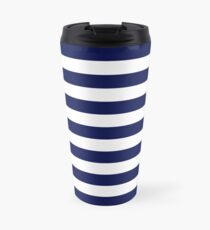 Classic Navy Blue and White Large Horizontal Cabana Tent Stripe Travel Mug
