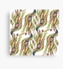 Flowers and Birds Folk Art Pattern Canvas Print
