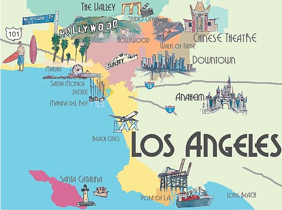 Póster «Los Ángeles - Mapa» de artshop77  Redbubble