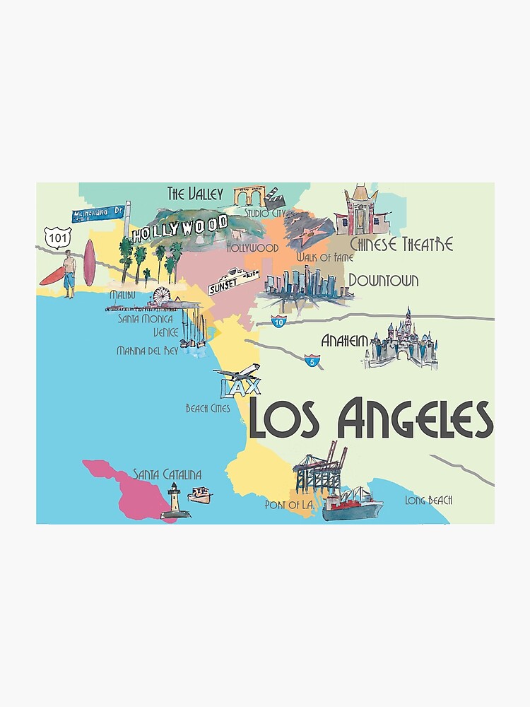 Los Angeles - Map Photographic Print photo about Printable Maps of Los Angeles titled Los Angeles - Map Photographic Print