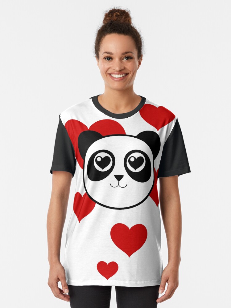 Alternate view of Love Panda with Hearts Graphic T-Shirt
