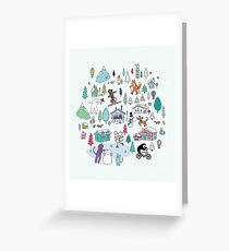 Alpine Animal Antics - original - Cute winter pattern by Cecca Designs Greeting Card