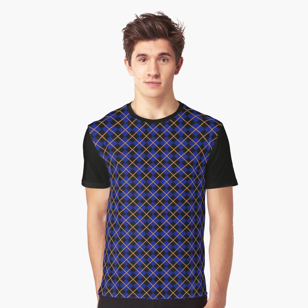 Diamonds and Stripes - Blue and Bronze Graphic T-Shirt