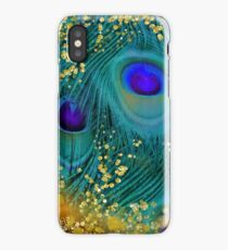 Dreamy peacock feathers, teal and purple, glimmering gold iPhone Case