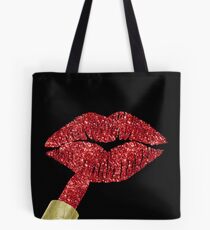 Roter Kuss, Lippenstift auf Schmollmund, Art und Weisekunst Tote Bag