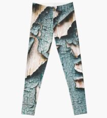 Rustic old light blue green peeling paint Leggings