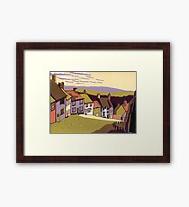 Gold Hill - Original linocut by Francesca Whetnall Framed Print