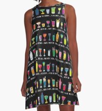 Line em Up! - Prohibition Cocktails pattern on black by Cecca Designs A-Line Dress