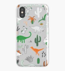 Dinosaur Desert - green and orange on grey - fun pattern by Cecca Designs iPhone Case