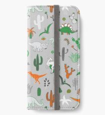 Dinosaur Desert - green and orange on grey - fun pattern by Cecca Designs iPhone Wallet/Case/Skin