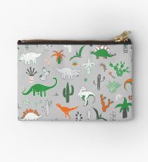 Dinosaur Desert - green and orange on grey - fun pattern by Cecca Designs Studio Pouch