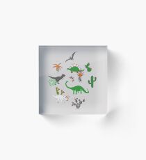 Dinosaur Desert - green and orange on grey - fun pattern by Cecca Designs Acrylic Block