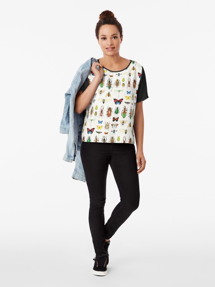 Alternate view of The Usual Suspects - insects on white - watercolour bugs pattern by Cecca Designs Chiffon Top