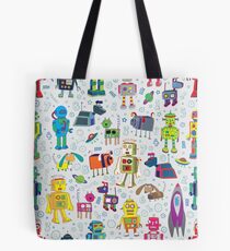 Robots in Space - grey - fun Robot pattern by Cecca Designs Tote Bag