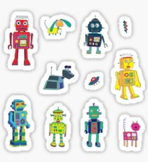 Robots in Space - grey - fun Robot pattern by Cecca Designs Sticker