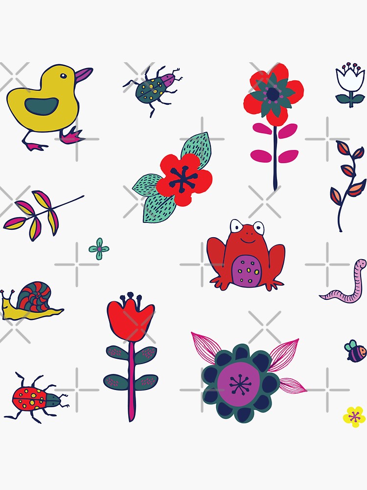 Ducks and Frogs in the Garden - cute floral pattern by Cecca Designs by Cecca-Designs