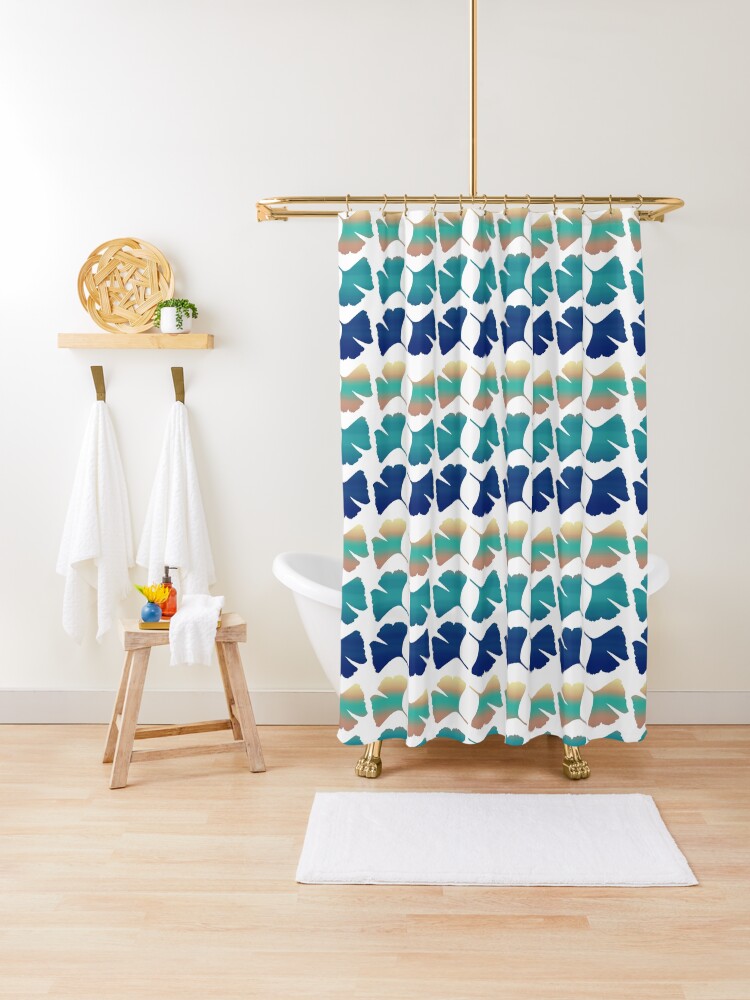 Ginkgo Leaves Yellow Green Blue Ombre Fade Nature Print Shower