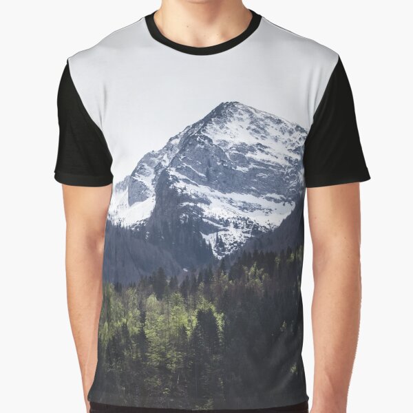 Winter and Spring - green trees and snowy mountains Graphic T-Shirt