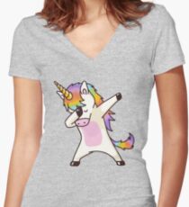 Dabbing Unicorn Shirt Hip Hop Dap Pose Women's Fitted V-Neck T-Shirt