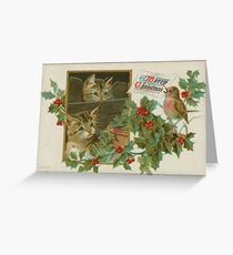 Cutest Victorian Christmas Card & Sticker with Kittens Greeting Card