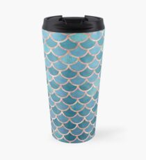 Teal Blue Rose Gold Mermaid Scales Travel Mug