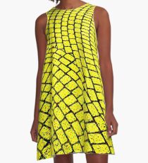 Gelbe Pflastersteinstraße A-Linien Kleid