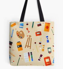 Tools and Materials for Creativity and Painting Seamless Pattern Tote Bag