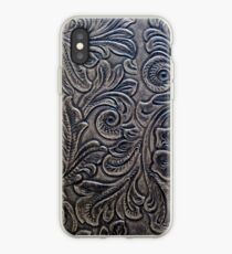 Brown Embossed Tooled Leather Floral Scrollwork Design iPhone Case
