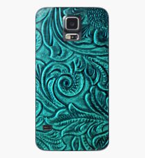 Turquoise Embossed Tooled Leather Floral Scrollwork Design Case/Skin for Samsung Galaxy