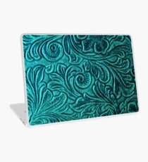 Turquoise Embossed Tooled Leather Floral Scrollwork Design Laptop Skin