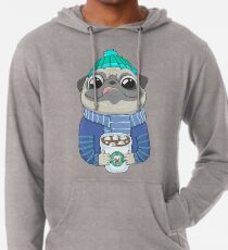 Pug with coffee Leichter Hoodie