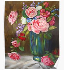 Pink and Red Mixed Bouquet Painting Poster