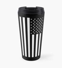 Amerikanische Flagge, SCHWARZ, In Trauer, Amerika, Americana, Stars & Stripes, Weiß auf Schwarz, PORTRÄT, USA Thermobecher