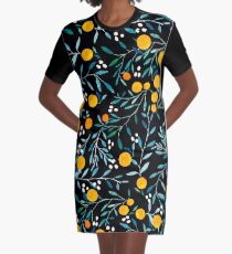 Orangen auf Schwarz T-Shirt Kleid
