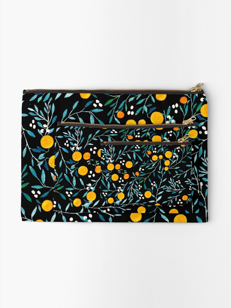 Alternate view of Oranges on Black Zipper Pouch