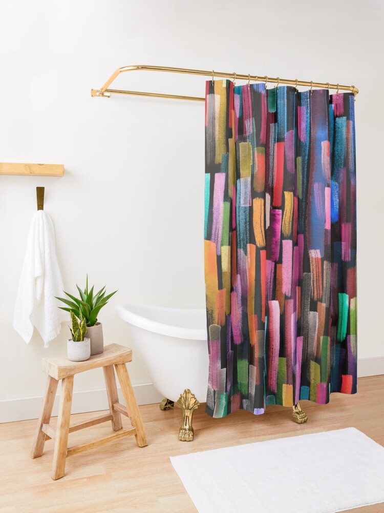 Alternate view of Multicolored watercolor stripes pattern Shower Curtain