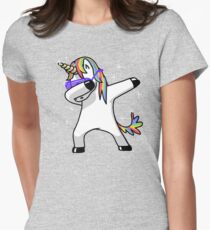 Dabbing Unicorn Shirt Dab Hip Hop Funny Magic Women's Fitted T-Shirt
