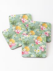 Hawaiian Pineapple and Tropical Flowers Coasters