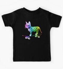 Regenbogen-Skateboard-Katze Kinder T-Shirt