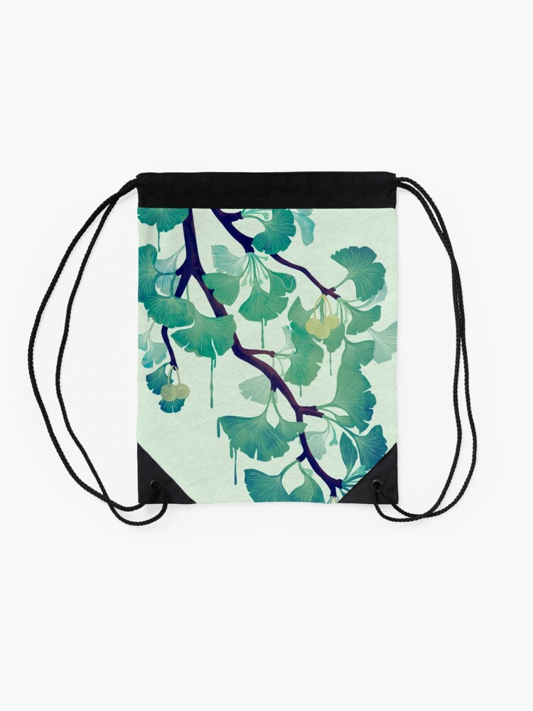 Alternate view of O Ginkgo (in Green) Drawstring Bag