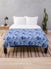 William Morris Iris and Lily, Cobalt Blue Throw Blanket